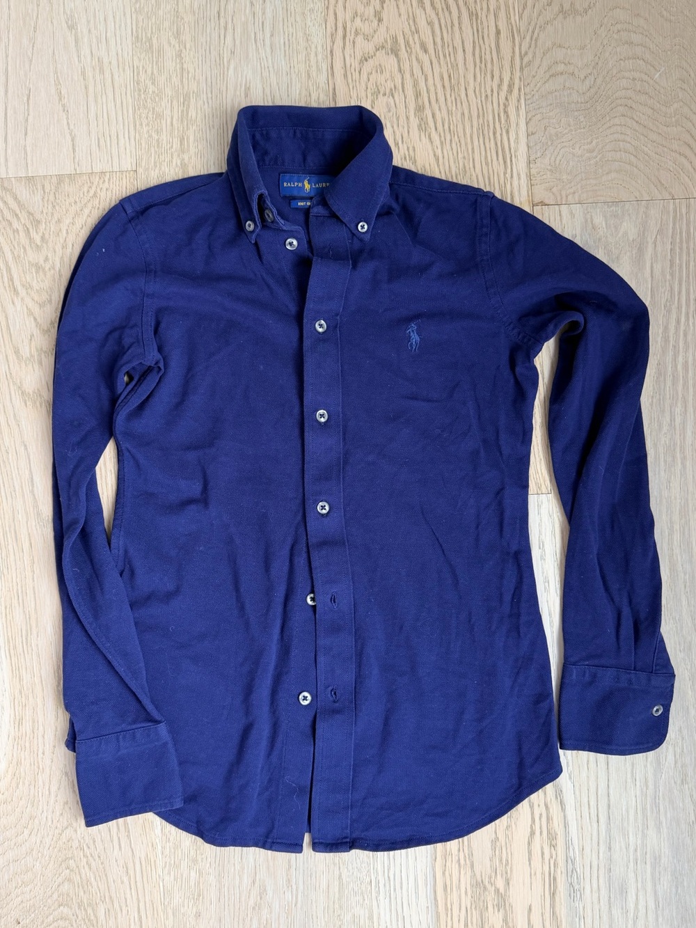Ralph Lauren Women’s Navy Blue Pima Cotton Button Up Polo Shirt